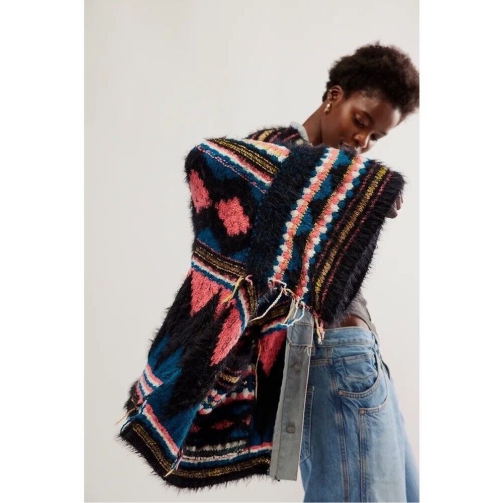 Cozy Multicolor Patterned Fuzzy Sweater